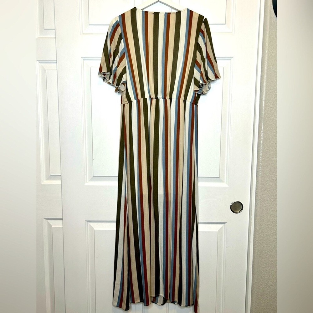 J Gee Striped Maxi Dress Button Front Colorful Medium - Picture 2 of 7